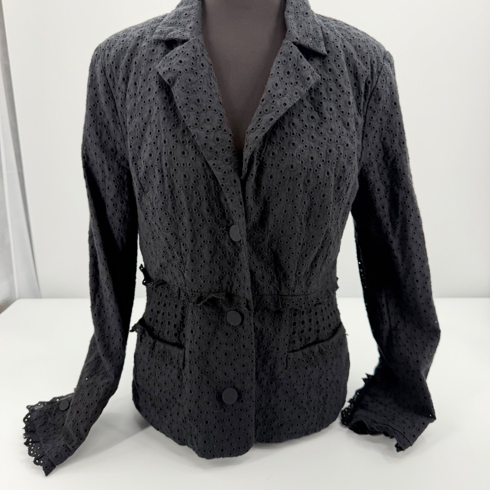 Cabi Eyelet flamenco Blazer Floral Lace Scallop size 6 Black Cotton Cottagecore